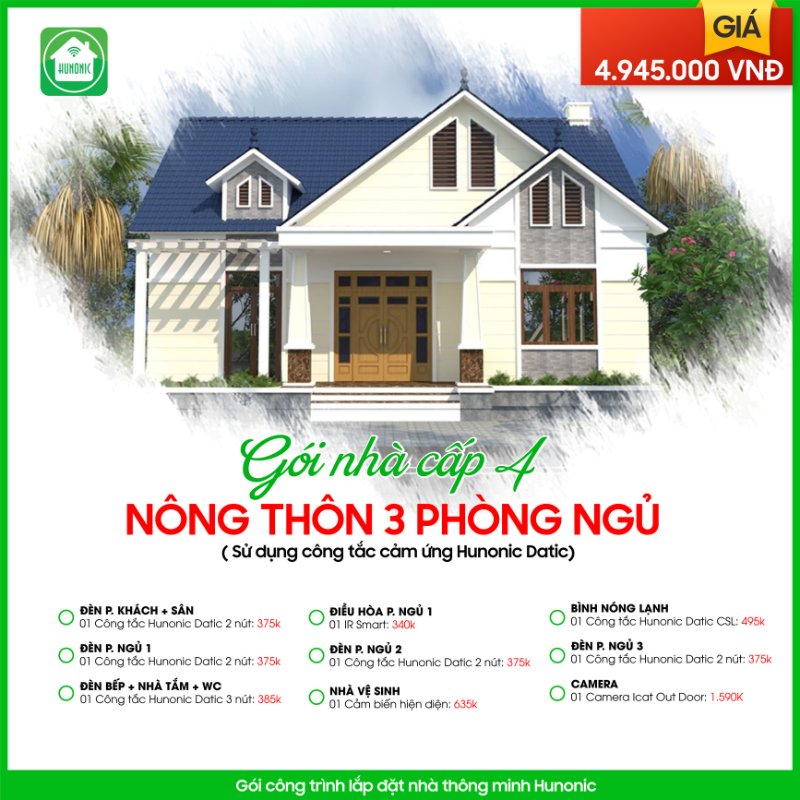 Trọn gói nhà thông minh Hunonic cho nhà nông thôn 3 phòng ngủ 2 goi nha cap 4
